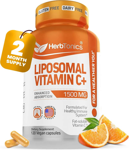 Herbtonics Liposomal Vitamin C 1500mg Food Supplement | Vitamin C for Immune & Collagen Health | High Absorption | 120 Vegan Capsules - Non-GMO