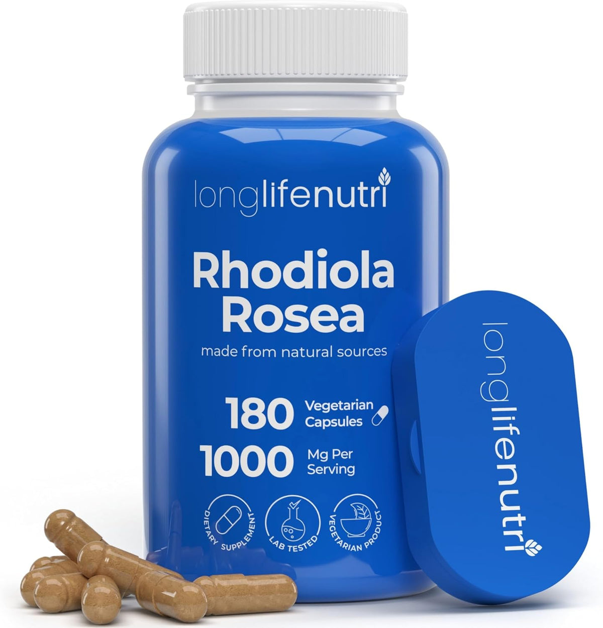 LongLifeNutri Rhodiola Rosea 1000mg - 180 Vegetarian Capsules for Mental & Physical Health, Non-GMO, 3-Month Supply, Made in USA - görsel 1