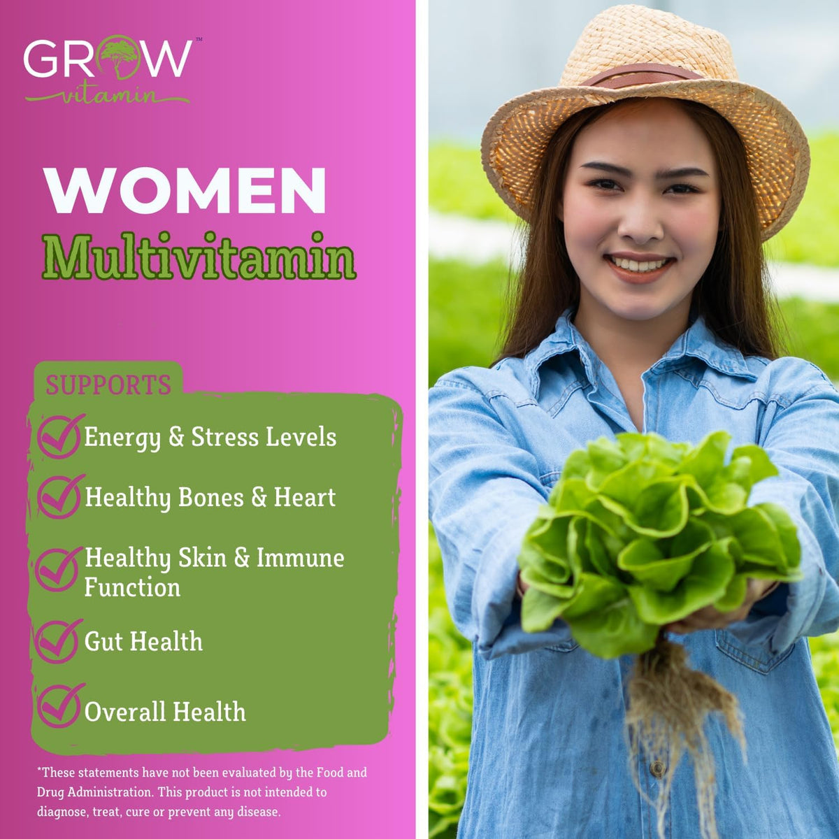grow vitamin One Daily Multivitamin for Women – Energy Support – Whole Food Supplement – Non-GMO, Gluten-free – 60 Capsules - görsel 2
