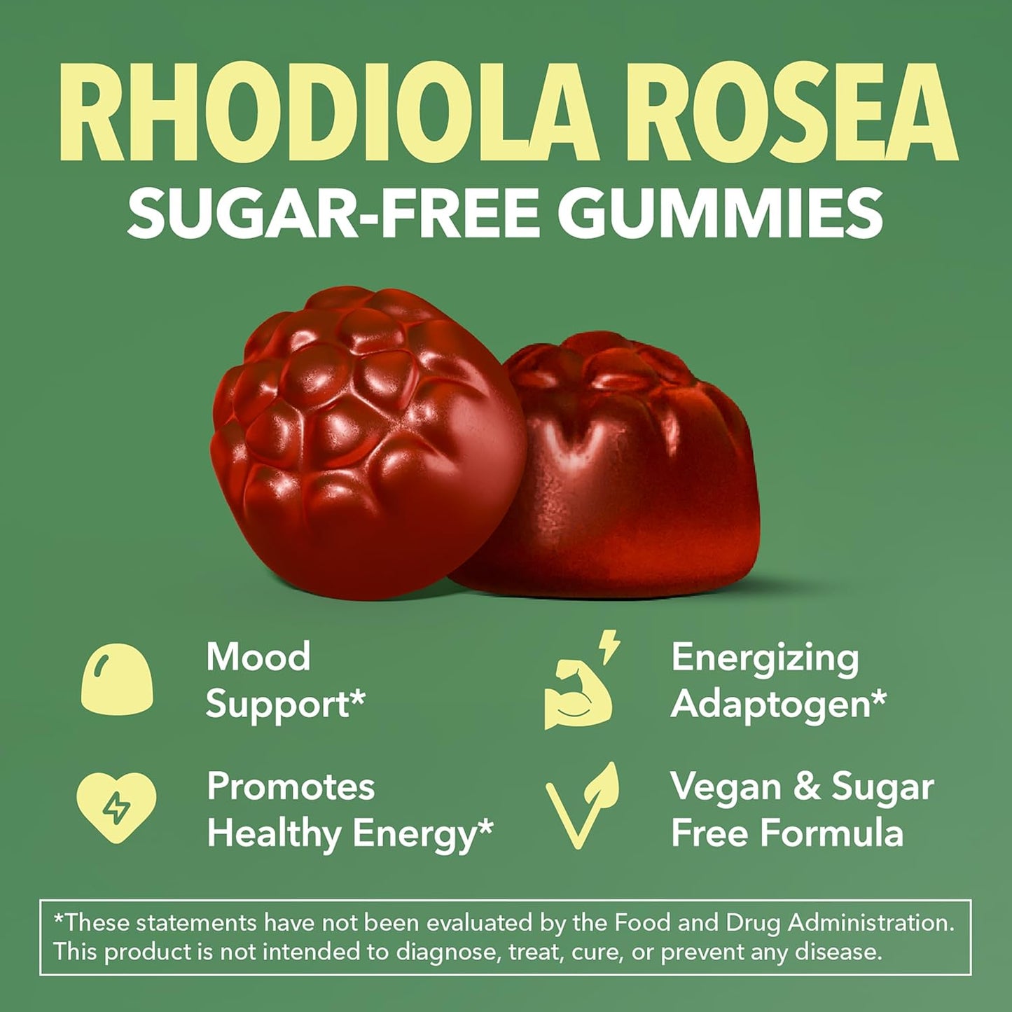 Rhodiola Rosea Gummies – Sugar Free Adaptogen Supplement, Mixed Berry (120 Count) - görsel 3