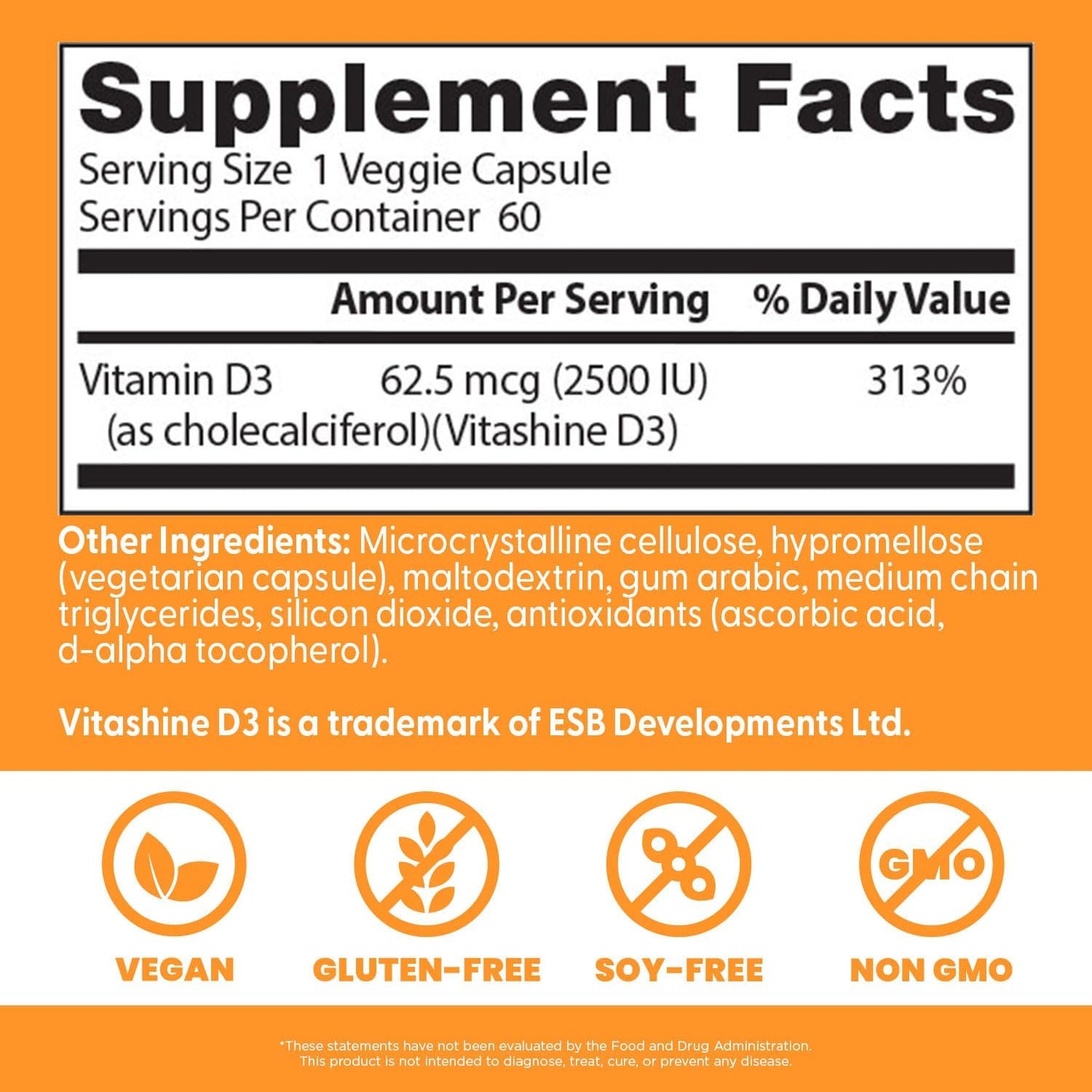 Doctor's Best Vegan Vitamin D3 2500 IU - 60 Veggie Capsules - görsel 3