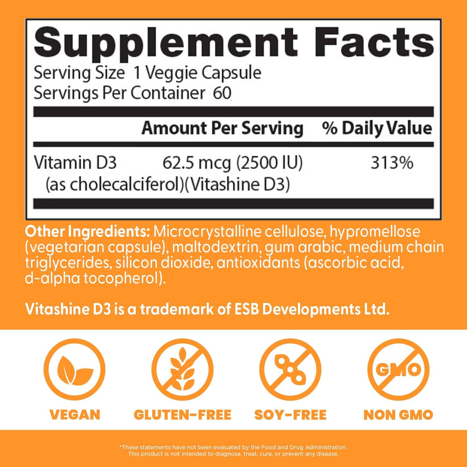 Doctor's Best Vegan Vitamin D3 2500 IU - 60 Veggie Capsules - görsel 3