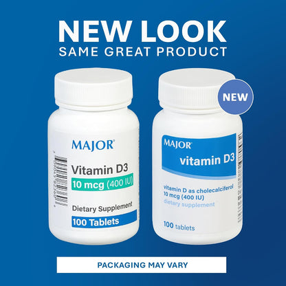 MAJOR Vitamin D3 10mcg (400 IU) with Calcium - 100 Tablets (3 Pack)