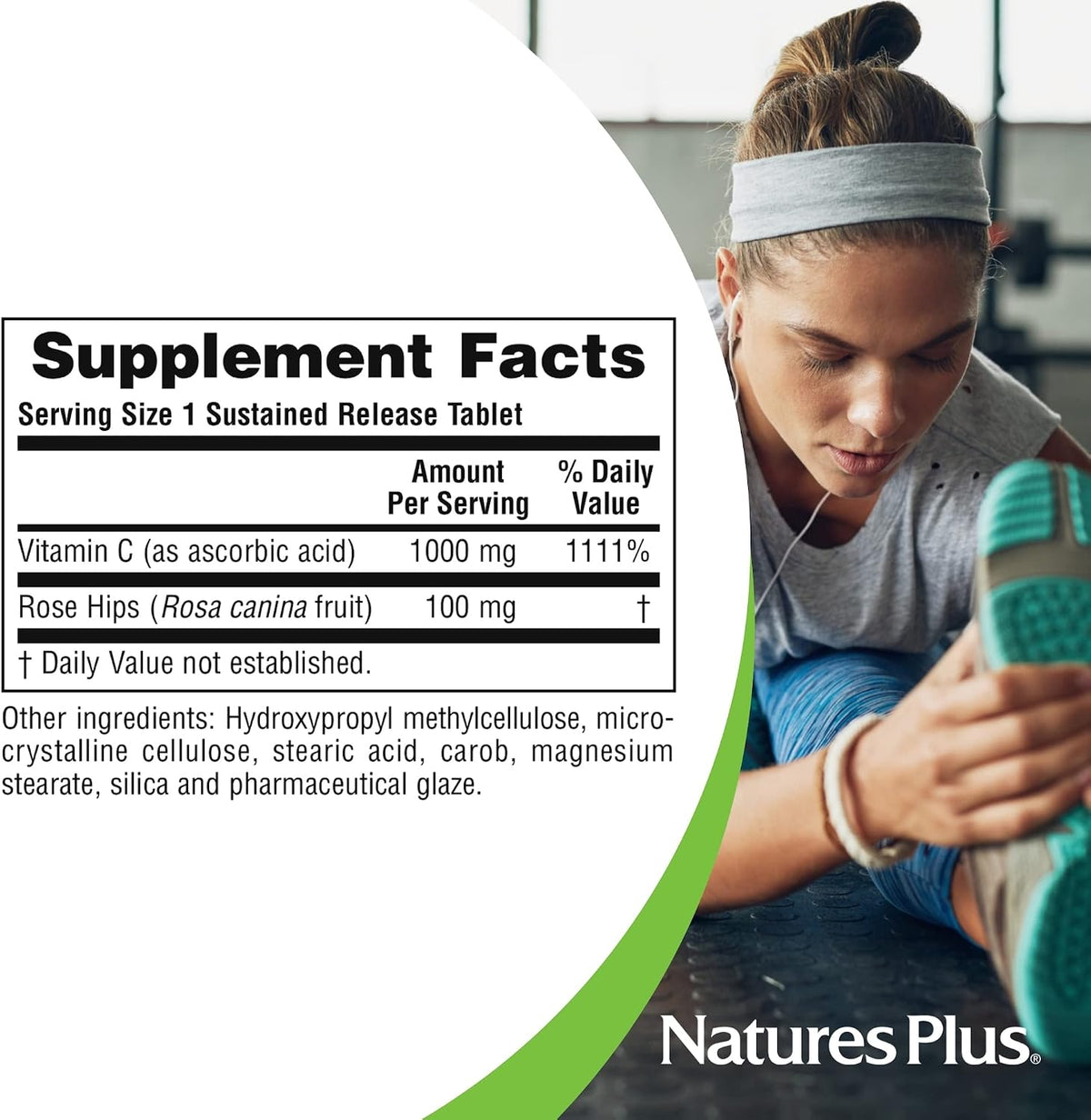 NaturesPlus Vitamin C 1000 mg with Rose Hips - 60 Sustained Release Tablets - görsel 5