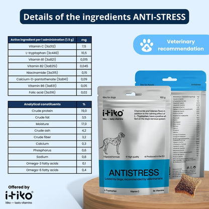 ITIKO Dog Calmers: Tasty Calming Supplement for Dogs with L-Tryptophan, Chamomile & Valerian Root
