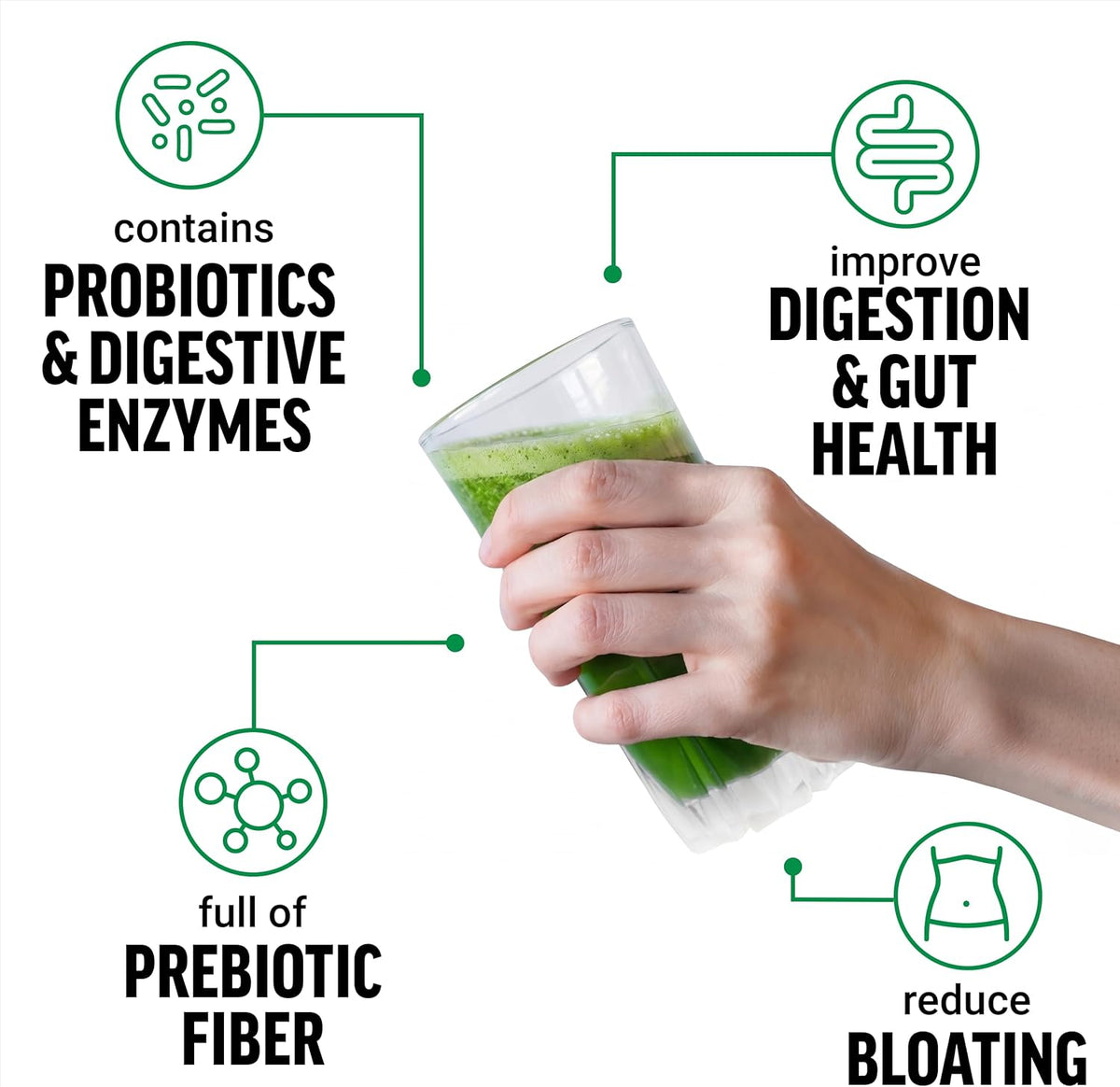 Force Factor Smarter Greens Superfoods Powder – with Probiotics, Digestive Enzymes & 40+ Superfoods - görsel 2