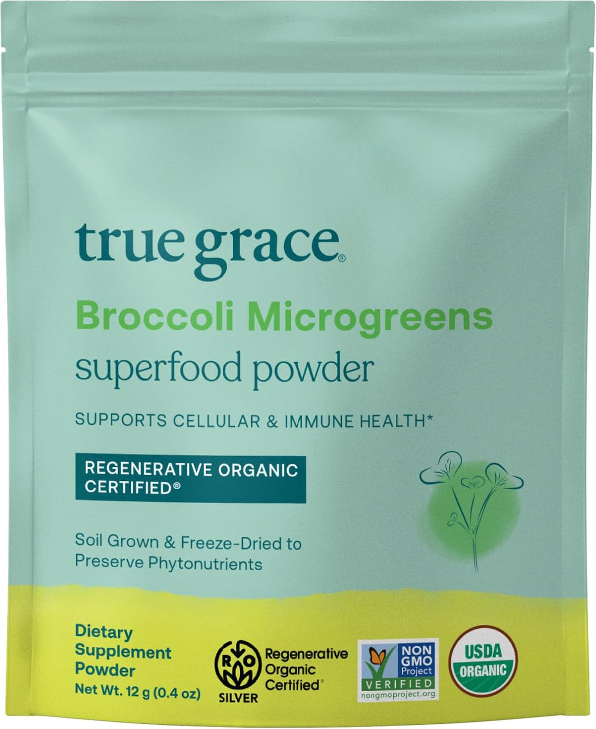 True Grace Broccoli Microgreens - Daily Superfood Powder, Regenerative Organic Certified, 11 g (30 Servings) - görsel 1