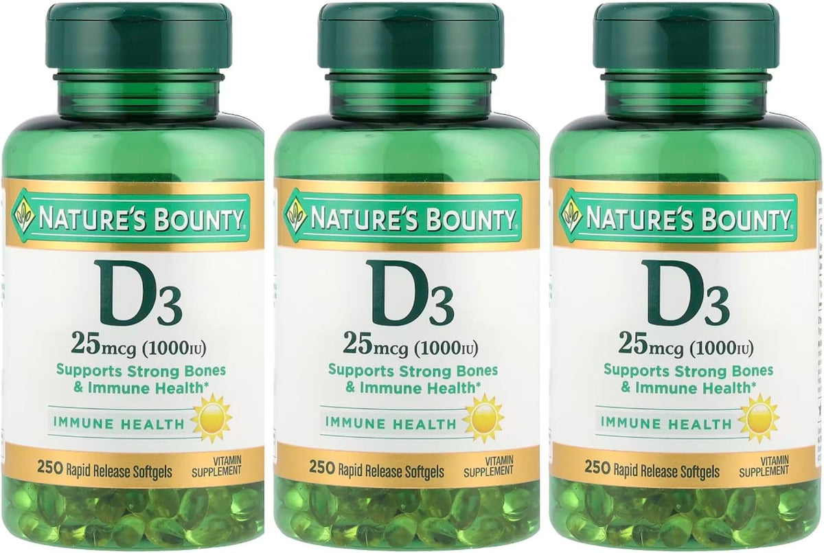 Nature's Bounty Vitamin D3 1000 IU Rapid Release Softgels, 250 Capsules (Pack of 3) - görsel 1