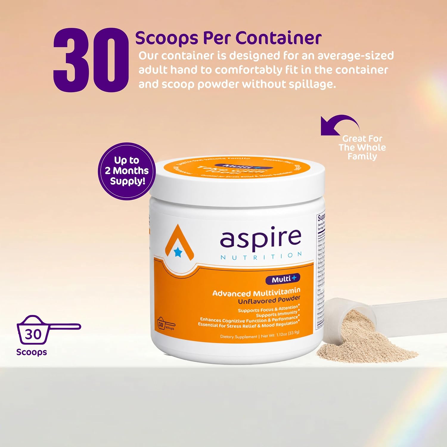Aspire Multi+ Advanced Multivitamin Powder for Kids, Men & Women - Unflavoured - görsel 4