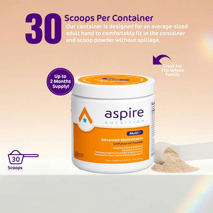 Aspire Multi+ Advanced Multivitamin Powder for Kids, Men & Women - Unflavoured