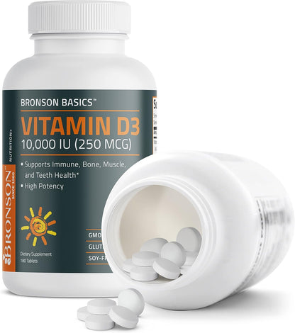 Bronson Vitamin D3 10,000 IU (250 mcg) - 180 Tablets for Immune & Muscle Support