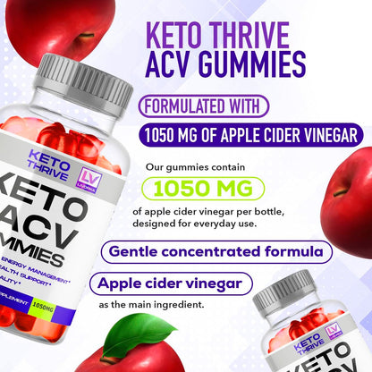 1 Pack - Keto Thrive ACV Gummies, Thrive Keto, Keto Thrive Gummies, Thrive Keto Gummies Apple Cider Vinegar Gummies 1050mg, 60 Gummies Per Bottle for 30 Days