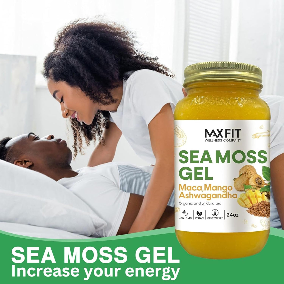 MAX FIT Sea Moss Gel with Maca and Ashwagandha | Wildcrafted Gold Sea Moss from Saint Lucia | 92 Vitamins and Minerals | Non-GMO, Raw, 680 g - görsel 2