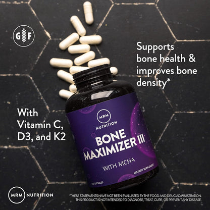 MRM Nutrition Bone Maximiser III - MCHA Calcium, Vitamin D3, K2 MK-7, Magnesium & Zinc, Bone Health Supplement for Women & Men
