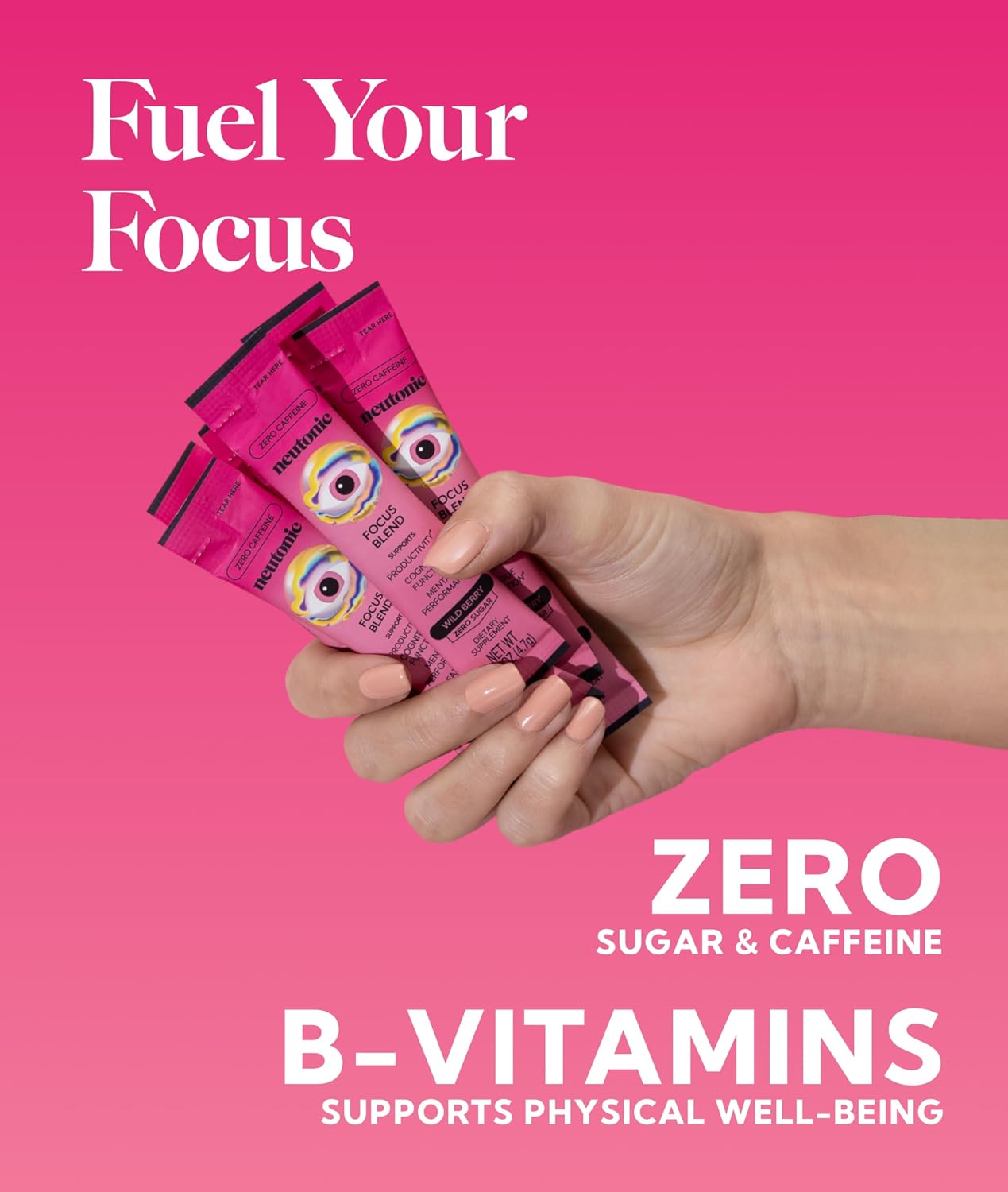 Neutonic Nootropic Focus Blend Powder – Wild Berry Flavour, 16 Sticks, Caffeine-Free, No Added Sugar - görsel 5