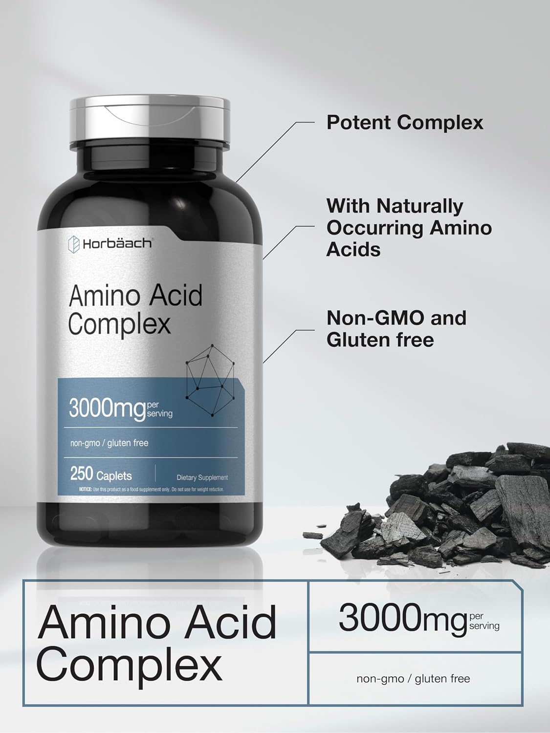Horbäach Amino Acid Complex 3000mg, 250 Caplets – Non-GMO & Gluten-free - görsel 4