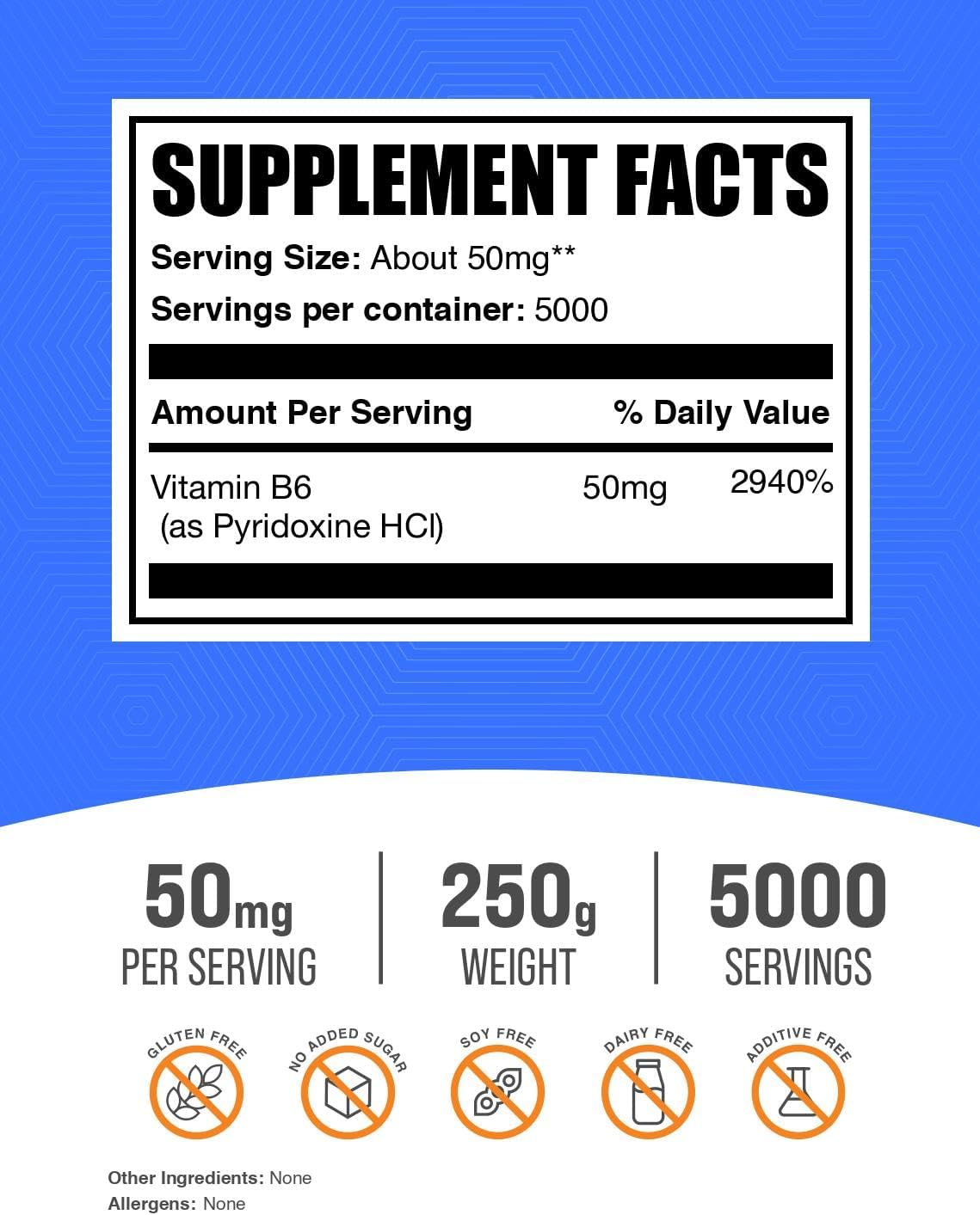 BulkSupplements.com Pyridoxine HCl Powder - Vitamin B6 Supplement, 50mg per Serving, 250g - görsel 2
