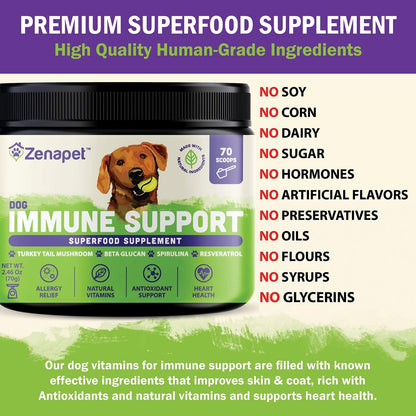 ZENAPET Dog Immune Support Premium Powder Topper - Turkey Tail, Spirulina & Beta-Glucan - Supports Immune System & Digestion – Image 4