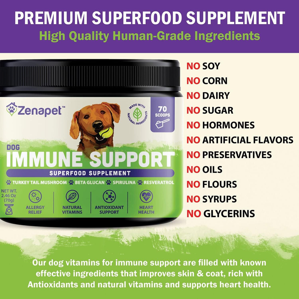 ZENAPET Dog Immune Support Powder Topper with Turkey Tail, Spirulina and Beta-Glucan - görsel 4