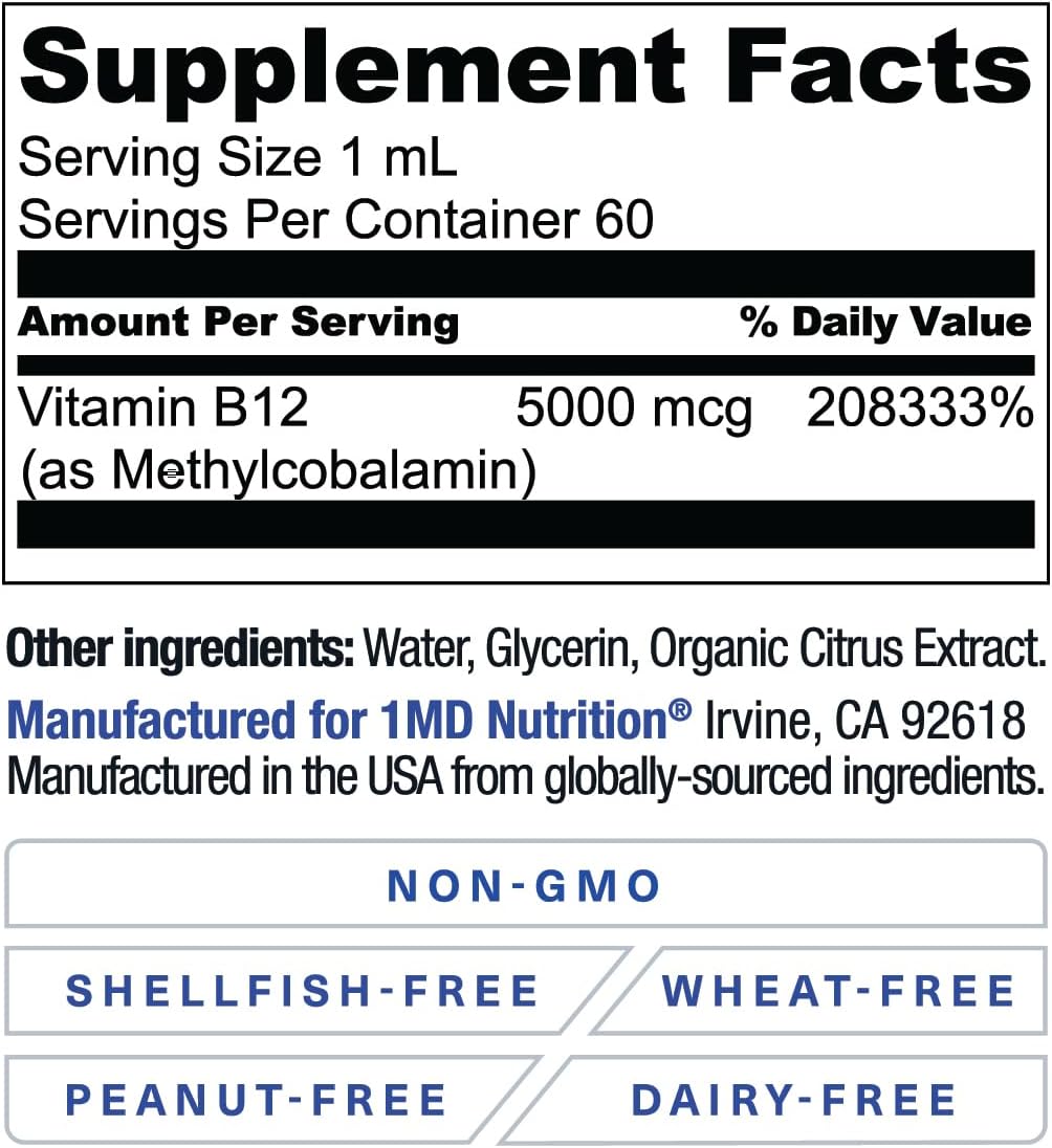 1MD Nutrition Vegan Vitamin B12, 5000mcg Methylcobalamin Liquid Drops - görsel 3