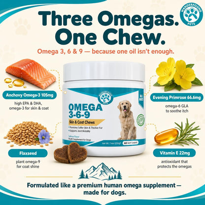 Wanderfound Pets Omega-3 for Dogs – Skin and Coat Fish Oil Soft Chews