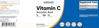 Nutricost Pure Ascorbic Acid Powder (Vitamin C) 454g