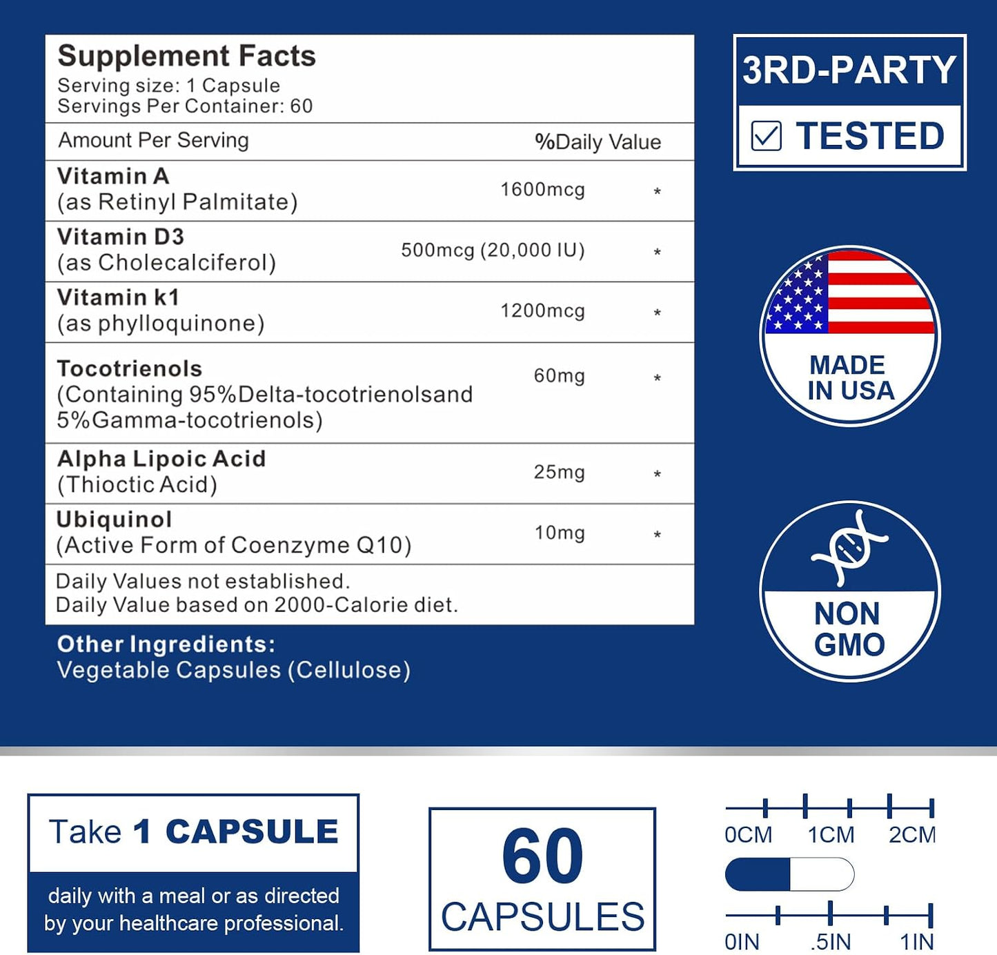 VITACRLLYNMN ADK Vitamin Supplement 20000 IU – High Potency Vitamins A, D3 and K for Bone, Heart and Immune Support, 180 Capsules - görsel 2