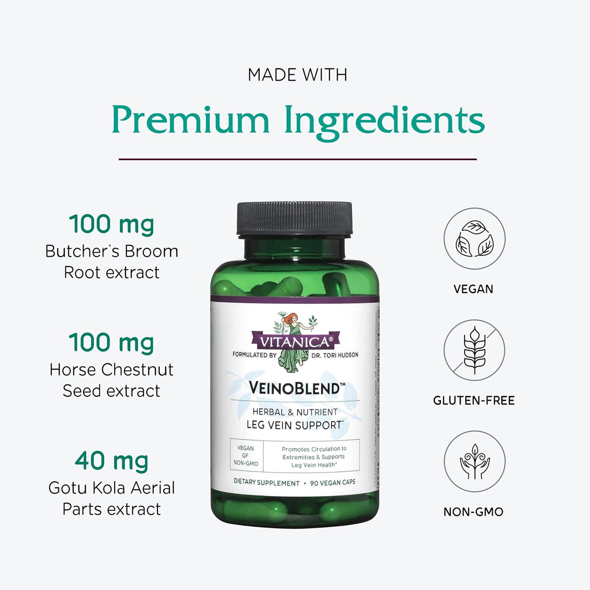 Vitanica VeinoBlend – Circulation Support with Bromelain, Gotu Kola and Vitamin C – 90 Capsules - görsel 4