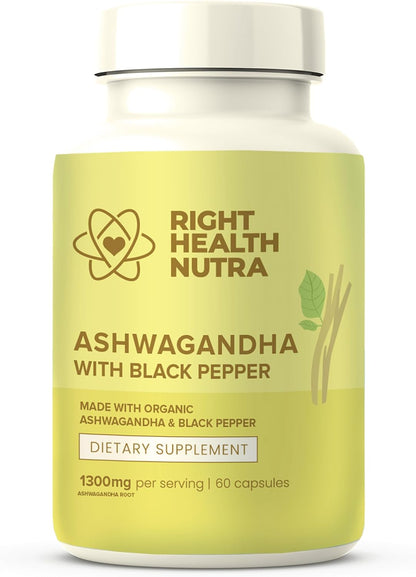Ashwagandha Capsules - 60 Capsules - 1300mg per Serving with Black Pepper