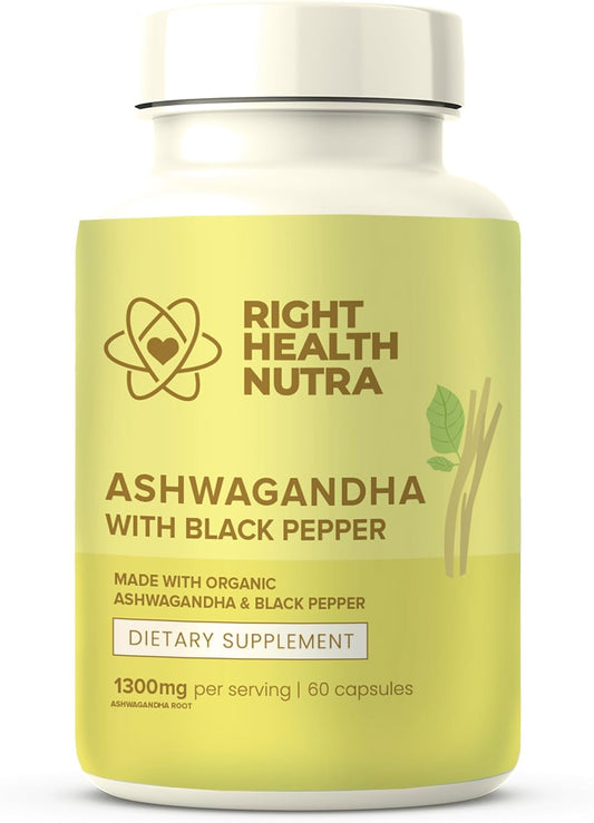 Ashwagandha Capsules - 60 Capsules - 1300mg per Serving with Black Pepper