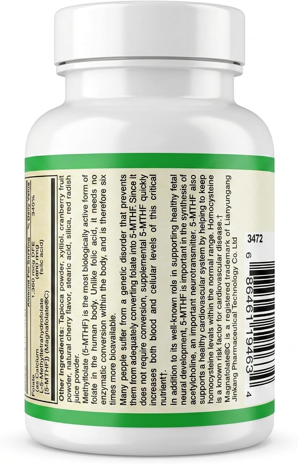 AlchePharma Coenzymated Methylfolate 1,360 mcg DFE - Bioactive L-5-MTHF - Gluten-free, Vegan, Non-GMO - Natural Cherry Flavour - 60 Lozenges - görsel 3