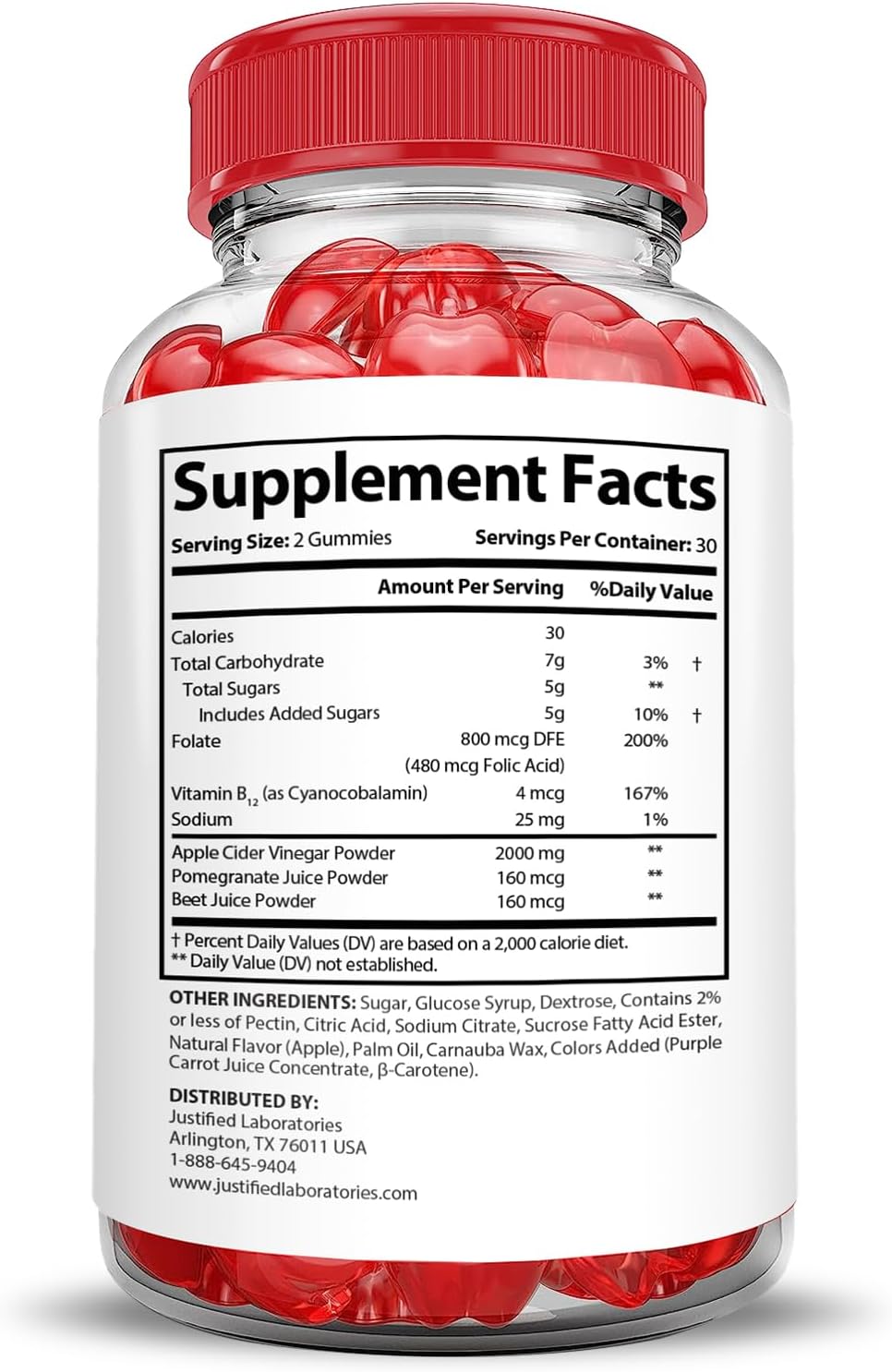 Justified Laboratories Vital Grow XL Gummies Extreme (2000 mg) - 60 Count - Formulated with Apple Cider Vinegar, Folate & Vitamin B12 - Non-GMO, Vegan, Gluten-free - 30 Servings - görsel 4