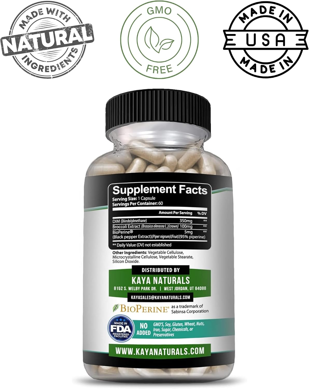 Kaya Naturals DIM Ultra | Hormonal Support Supplement with Broccoli Extract & BioPerine – 60 Vegetable Capsules - görsel 3