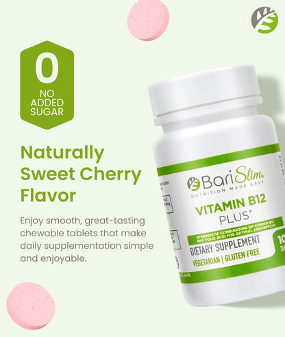 BariSlim Vitamin B12 Plus Chewable Tablets - Bariatric Formulated, Cherry Flavour