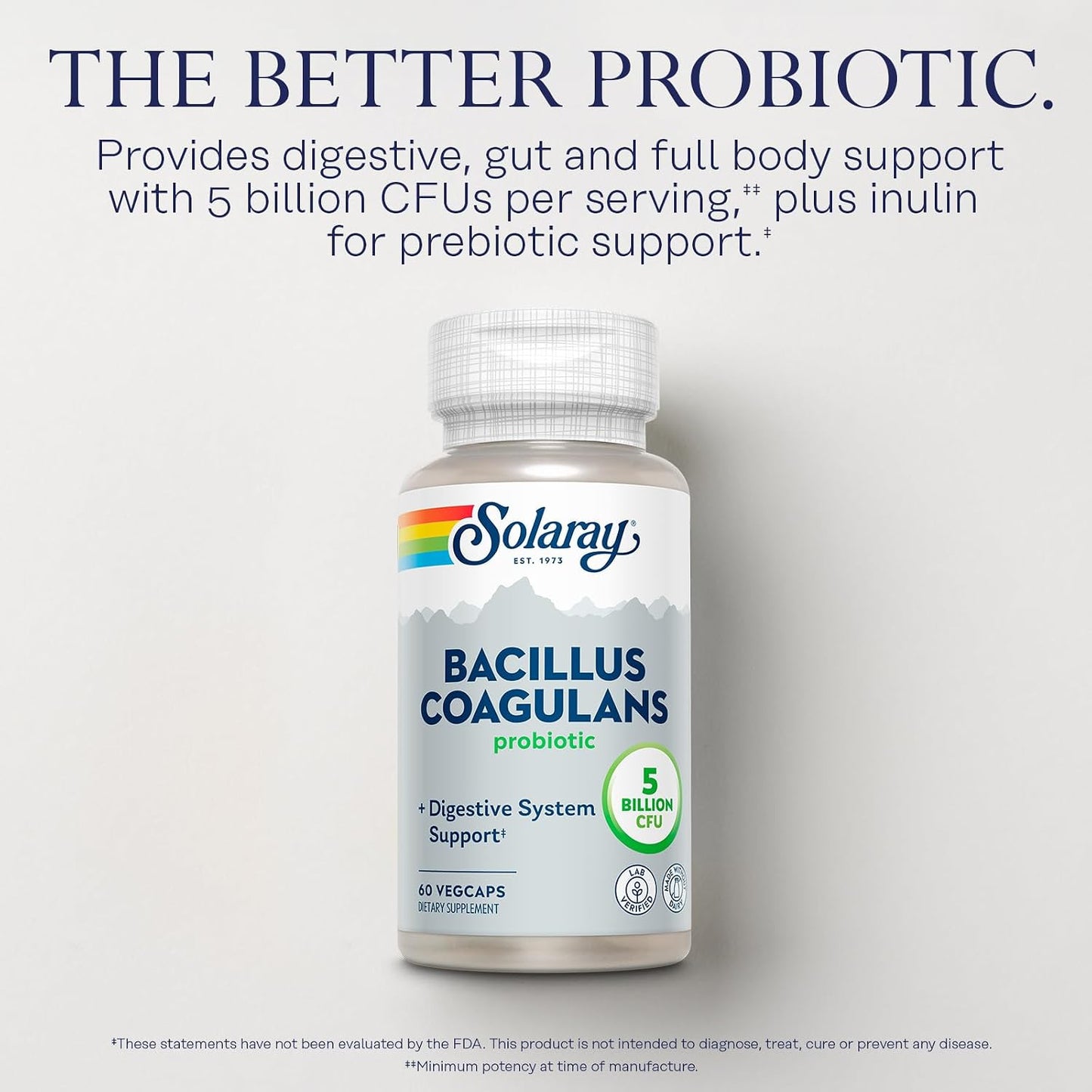 SOLARAY Bacillus Coagulans Probiotic - 5 Billion Live Microorganisms with Inulin Prebiotic Fibre, 60 VegCaps - görsel 3