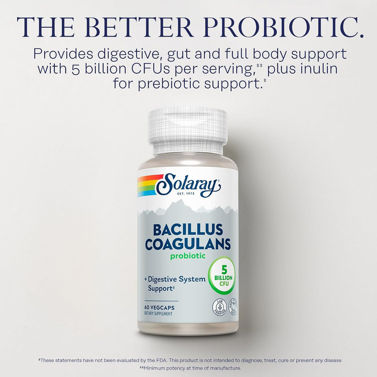 SOLARAY Bacillus Coagulans Probiotic - 5 Billion Live Microorganisms with Inulin Prebiotic Fibre, 60 VegCaps - görsel 3