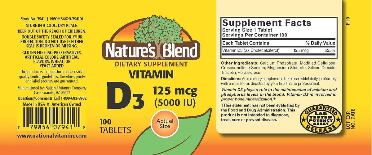 Nature's Blend Vitamin D3, 5000 IU, 100 Tablets - görsel 2