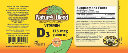 Nature's Blend Vitamin D3, 5000 IU, 100 Tablets