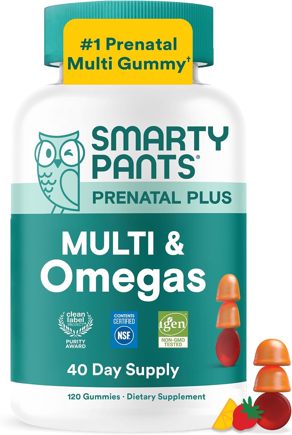 SmartyPants Prenatal Multivitamin Gummies, Omega-3 (DHA/EPA), Methylfolate, Biotin, Vitamin D3, C, Vitamin B12, B6, Vitamin A, K & Zinc, Gluten-free, 120 Count (40 Day Supply) - görsel 1