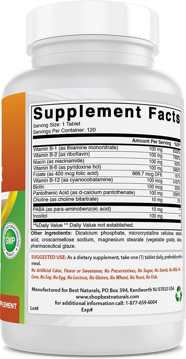 Best Naturals B-100 Complex Food Supplement, 120 Tablets (Pack of 2) - görsel 5