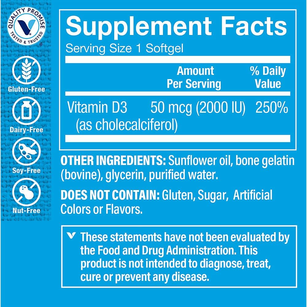 The Vitamin Shoppe Vitamin D3 2,000 IU - Bone Health, Immune Function and Calcium Absorption Support, Daily Vitamin (200 Softgels) - görsel 2