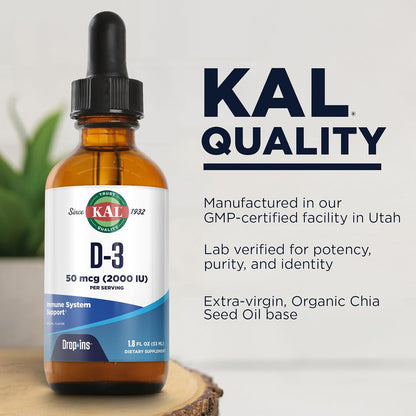 KAL Vitamin D3 2000 IU (50 mcg) DropIns – Liquid Vitamin D3 Drops