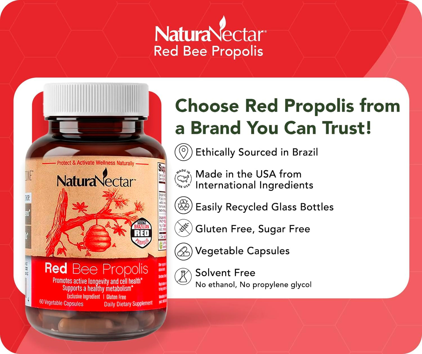 NaturaNectar Red Bee Propolis Capsules – Premium Brazilian Propolis Supplement (60 Capsules) - görsel 3