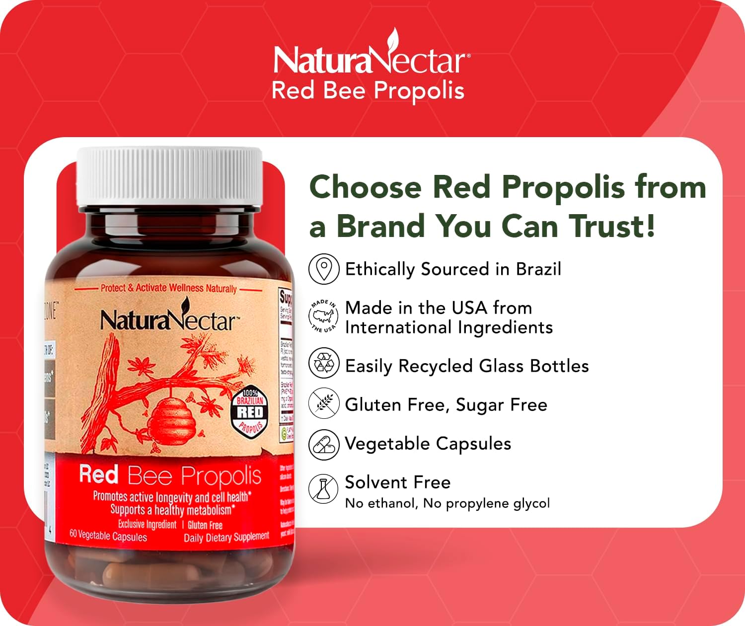 NaturaNectar Red Bee Propolis Capsules – Premium Brazilian Propolis Supplement (60 Capsules) - görsel 3