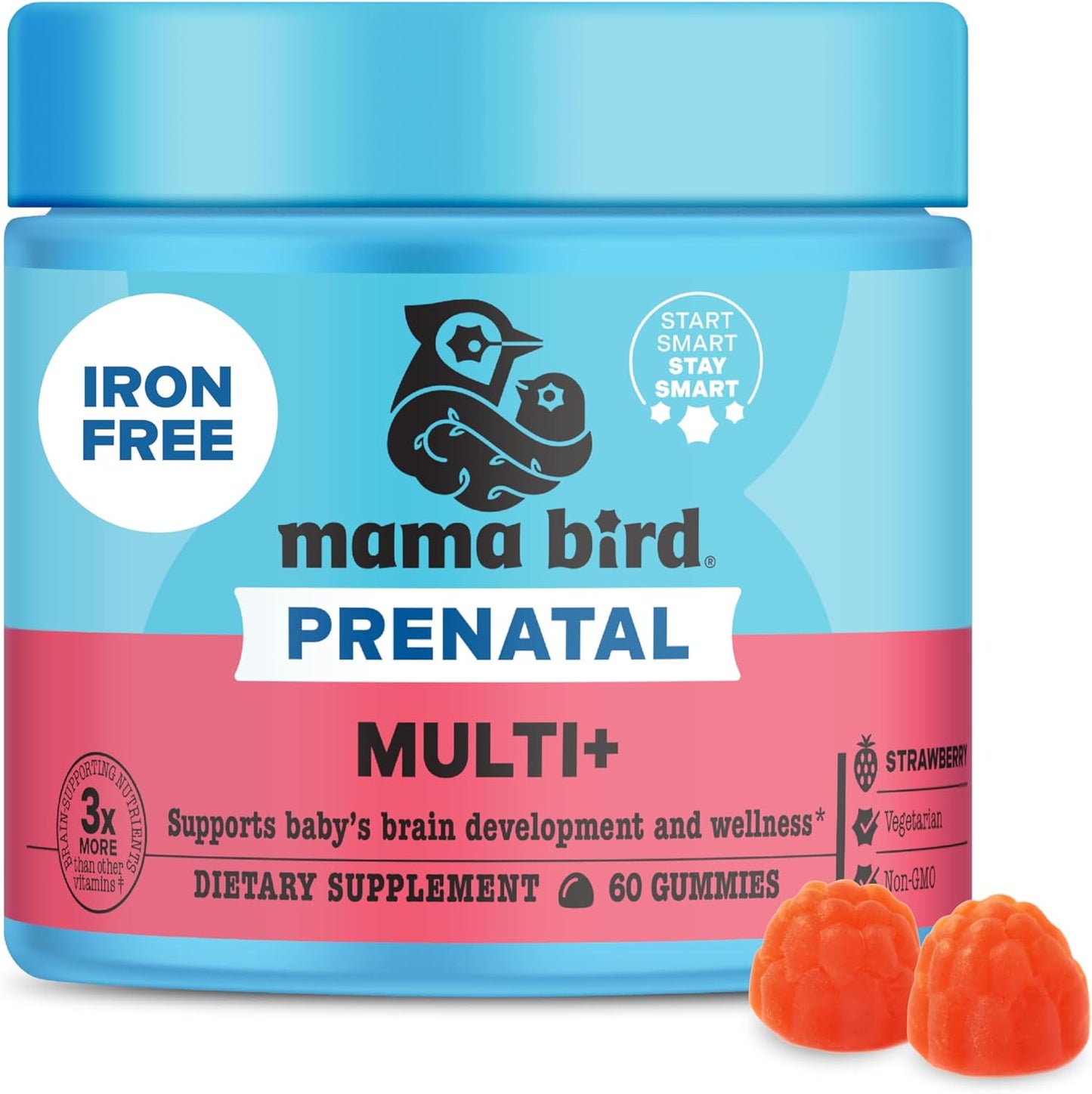Best Nest Wellness Mama Bird Multi+ Prenatal Gummies - Strawberry Flavour, Methylfolate, Iron-Free - 30 Servings - görsel 1