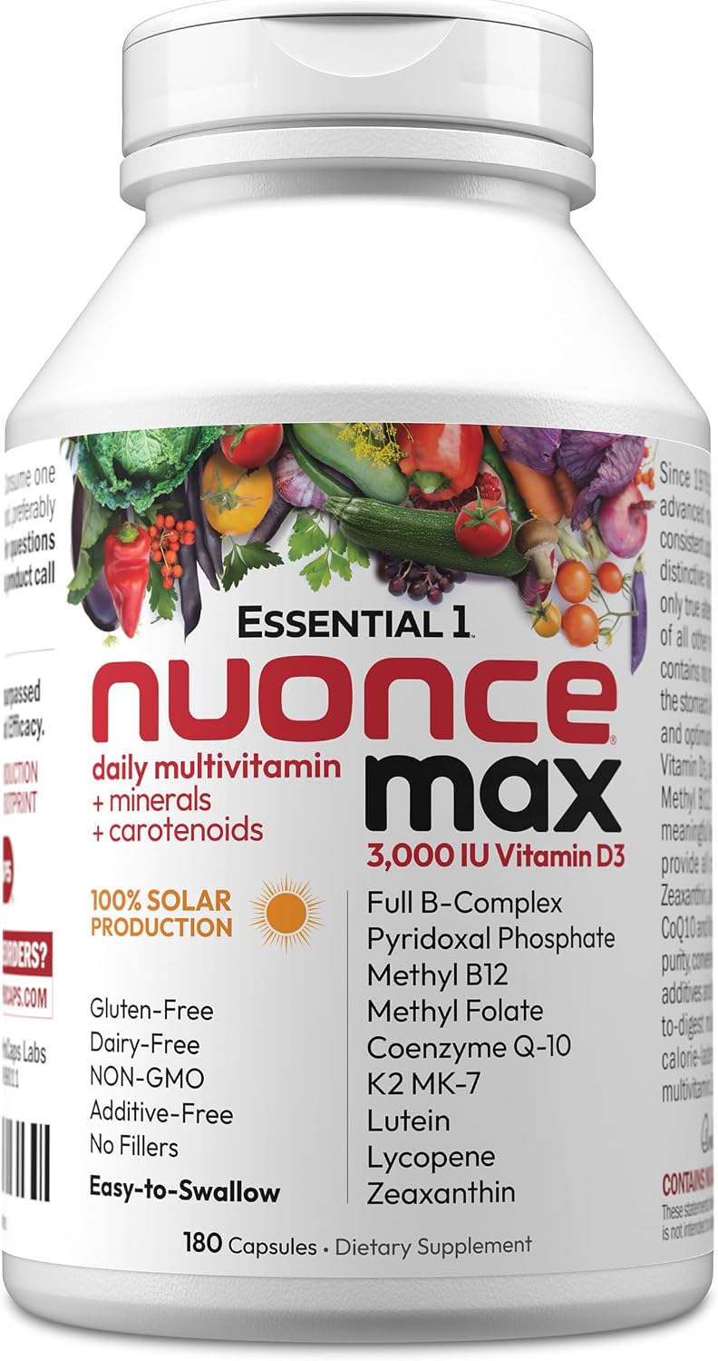 Andrew Lessman Essential-1 nuonce max Multivitamin – 3000 IU Vitamin D3, 100 mcg Methyl B12, CoQ10, Lutein, Lycopene, Zeaxanthin – 180 Small Capsules - görsel 1