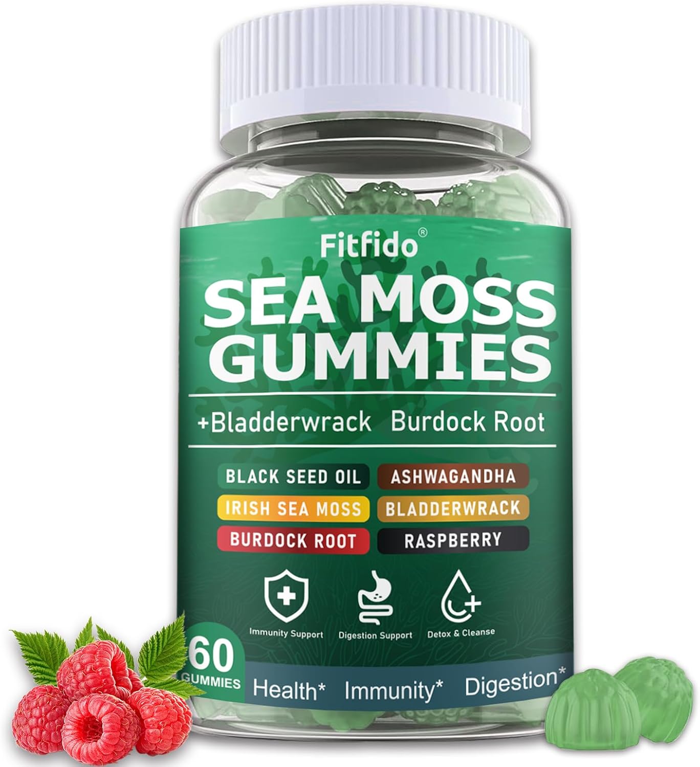 Irish Sea Moss Gummies 3000mg with Bladderwrack, 60 Count - görsel 1