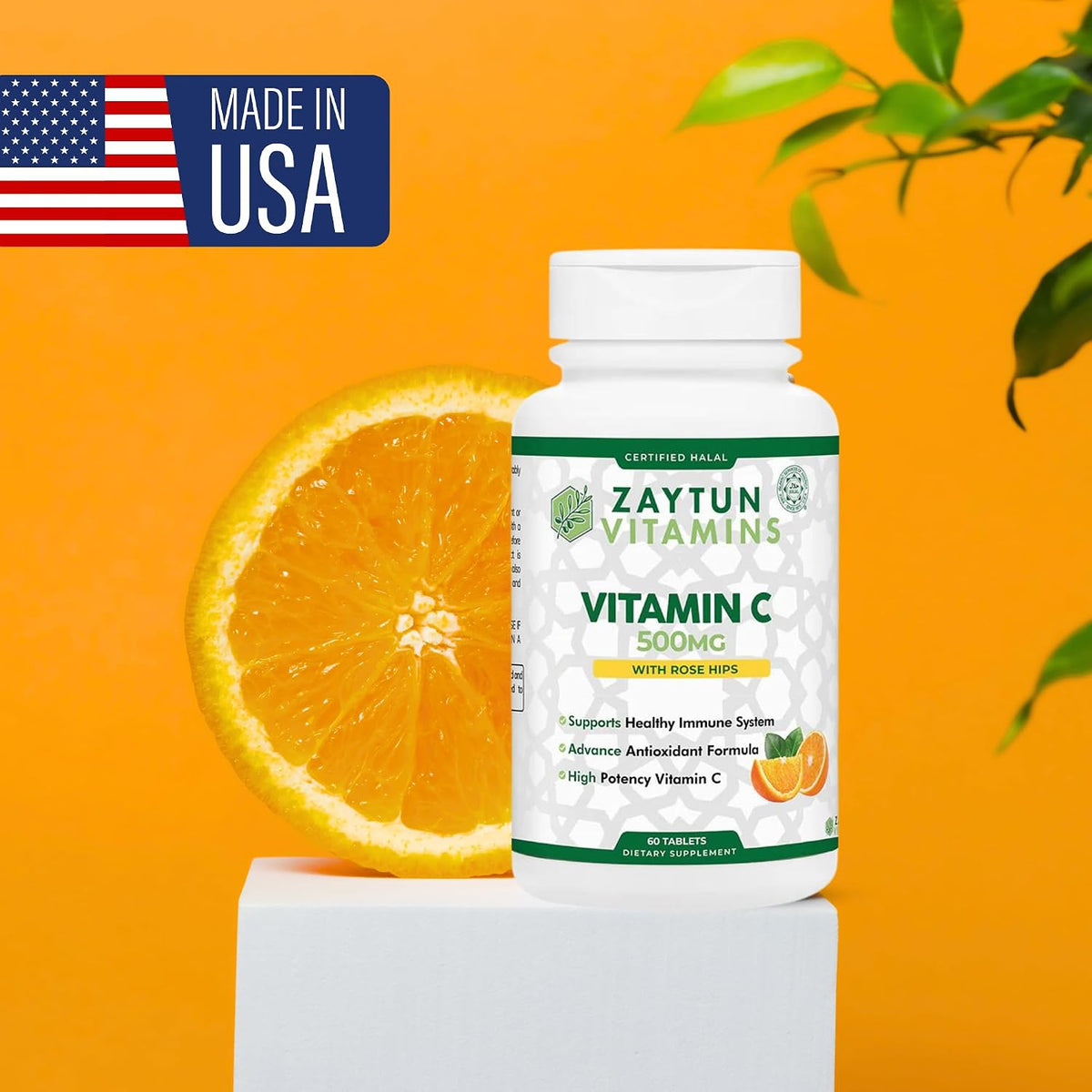 Zaytun Halal Vitamin C 500mg with Rose Hips & Bioflavonoids - Vegetarian, Gluten-Free - 60 Tablets (2-Month Supply) - görsel 8