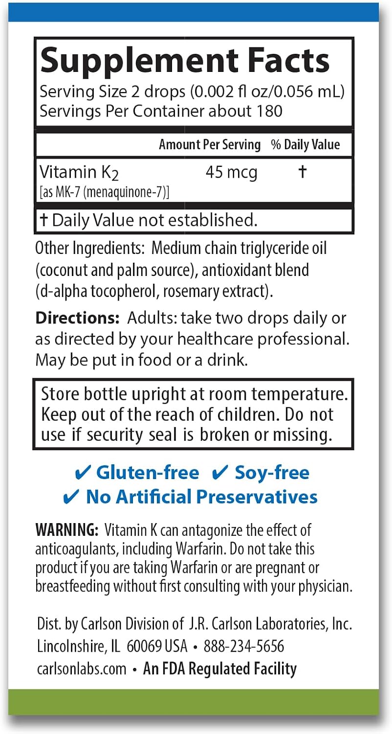 Carlson Super Daily K2, 45 mcg Liquid Vitamin K Supplement - görsel 3