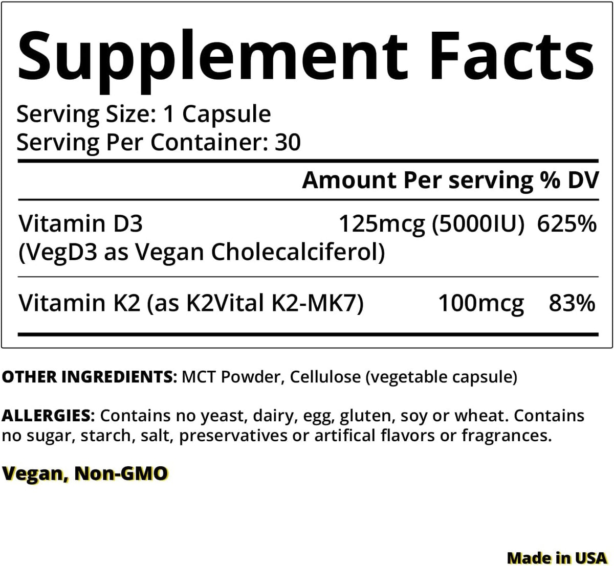 Magceutics Vitamin D3 K2 with MCT, 5000 IU Vegan D3 & 100 mcg MK7 K2 - 30 Capsules - görsel 2